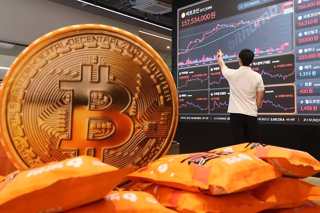 <yonhap photo-2649="">서울 서초구 빗썸라운지 강남본점에 가상화폐 시세가 표시돼있다. 연합뉴스 </yonhap>