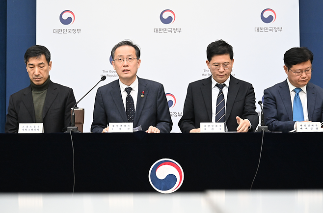 이형일 재경경제부 1차관(왼쪽 둘째)이 올해 경제성장전략을 발표하고 있다. 출처=재정경제부