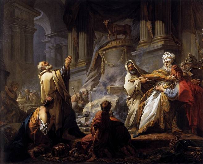 장-오노레 프라고나르, 우상에 제사를 지내는 예로보암, 1752, 캔버스에 유채, 115x145cm, 파리 보자르
