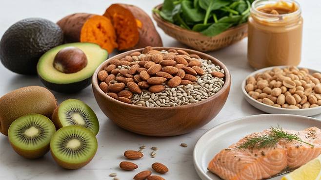 성인 기준 비타민 E 일일 권장 섭취량은 15mg이지만, 현대인의 대다수가 이를 충분히 섭취하지 못하고 있다 | 출처: Gemini 생성