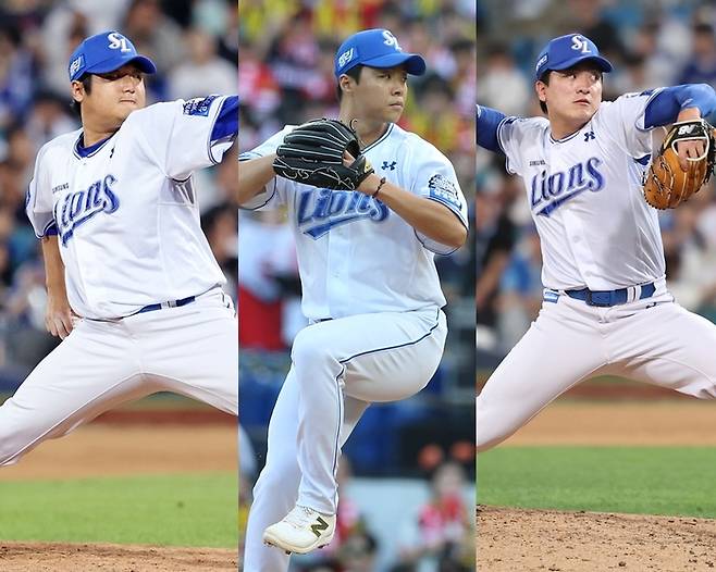 2026시즌 부상에서 돌아올 최지광-김무신-이재희(왼쪽부터). 사진 | 삼성 라이온즈