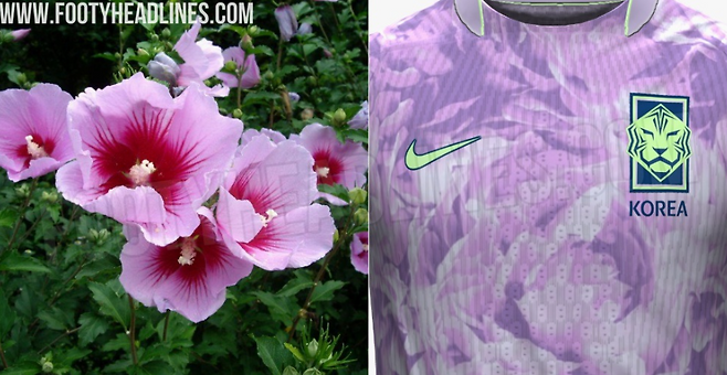 ▲ 푸티 헤드라인스에 따르면 한국의 북중미 월드컵 유니폼은 오는 3월부터 정식 구매가 가능하다. 유니폼의 꽃무늬 그래픽은 한국의 국화인 무궁화를 상징해 불굴의 의지와 영원한 아름다움을 의미하는 것으로 해석된다. ⓒ 푸티헤드라인스