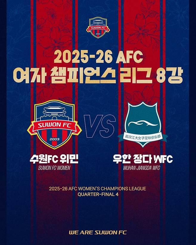 2025~2026 AFC 여자 챔피언스리그 8강에서 중국 우한 장다와 격돌하는 수원FC 위민. /사진=AFC 제공