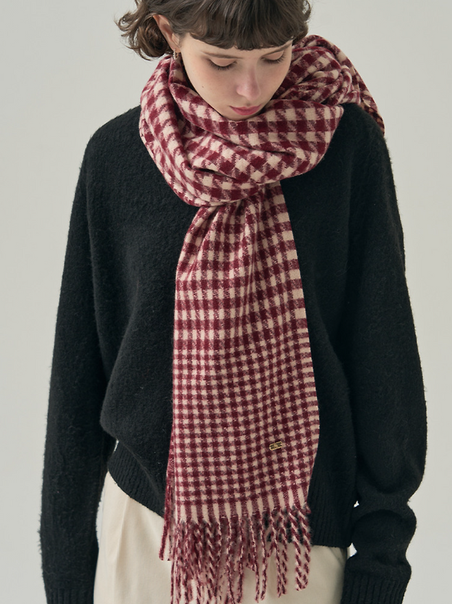 하운드 투스 체크 태슬 머플러