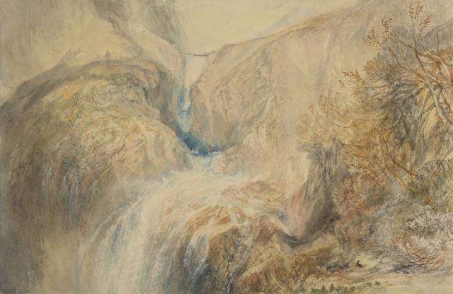 조지프 말로드 윌리엄 터너의 '티스강 위 쇠사슬 현수교'(Chain Bridge over the River Tees), 1838, 수채, 연필. ©Wooyang Art Museum
