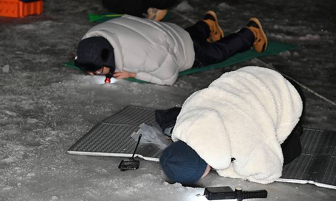 강원 화천산천어축제를 찾은 관광객들이 밤낚시를 즐기고 있다. 화천군 제공