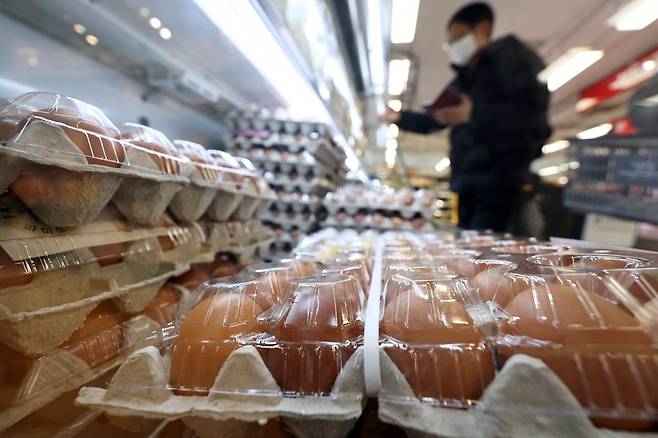 서울의 한 대형마트 달걀코너에서 시민들이 달걀을 고르고 있다. 사진=뉴스1