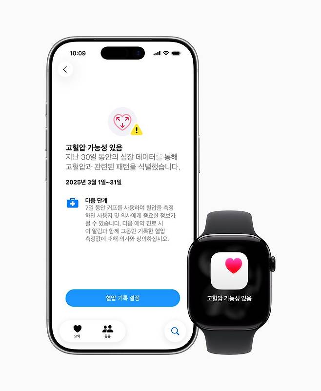 28일 애플이 애플워치에 도입한 만성 고혈압 징후 알림 기능. 사진 애플