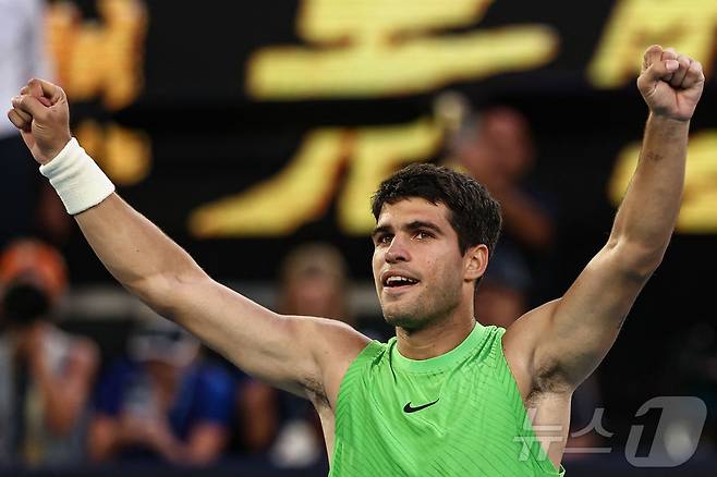 생애 처음으로 호주오픈 결승에 진출한 카를로스 알카라스. ⓒ AFP=뉴스1