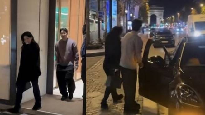 축구선수 이강인(25·파리 생제르맹 FC)이 연인으로 알려진 '두산가 5세' 박상효씨와 프랑스 파리에서 데이트를 하는 모습이 포착됐다. /사진=틱톡 캡처