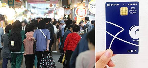 광명새마을시장 전경(왼쪽)과 광명사랑화폐 카드. 광명시 제공
