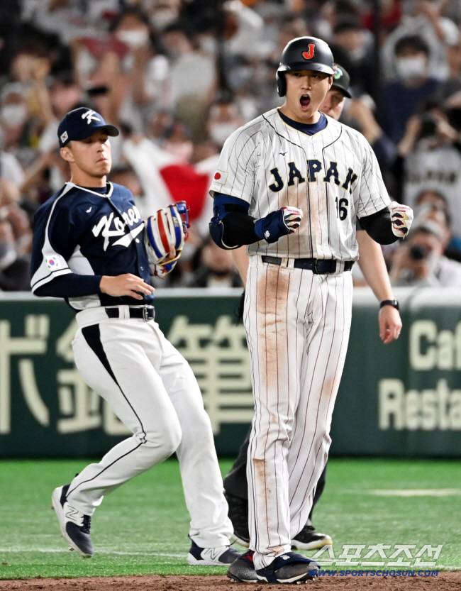 2023년 WBC 한국전에서 2루타를 터트린 오타니. 허상욱 기자