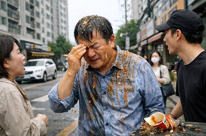 경북 안동시의 한 아파트에서 누군가 먹던 컵라면을 아래로 던져 지나가던 행인이 라면 국물을 뒤집어쓴 사건이 뒤늦게 알려졌다. /사진=챗GPT 생성 이미지