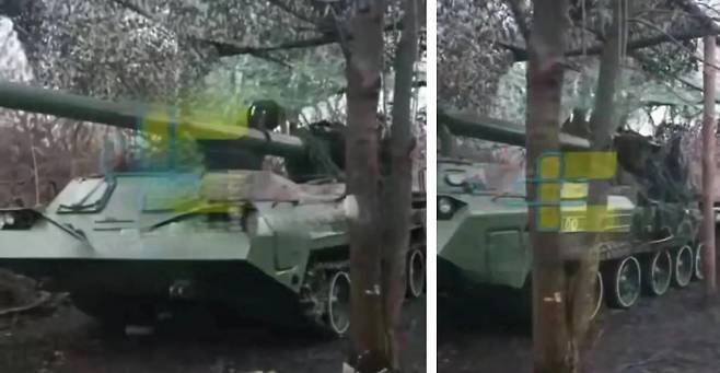 러시아 국경 인근에 배치된 것으로 알려진 북한의 170㎜ M1989 ‘곡산’ 자주포. 영상 캡처