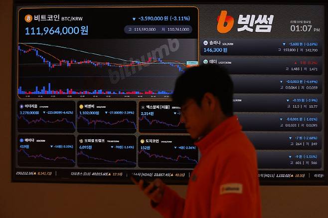 지난 2일 서울 서초구 빗썸라운지 강남본점 현황판에 비트코인 등 디지털자산 시세가 표시되고 있다. (사진=이데일리 이영훈 기자)