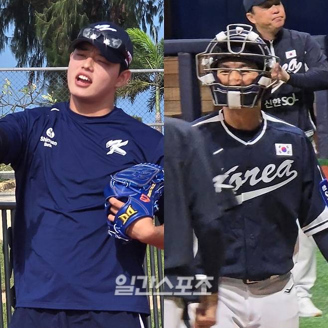 대표팀 훈련 중인 문동주-최재훈. IS 포토