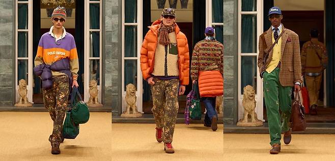 랄프 로렌은 바이올렛과 오렌지, 옐로와 그린 등 강렬한 컬러를 믹스매치한 룩을 선보였다. 사진 랄프 로렌