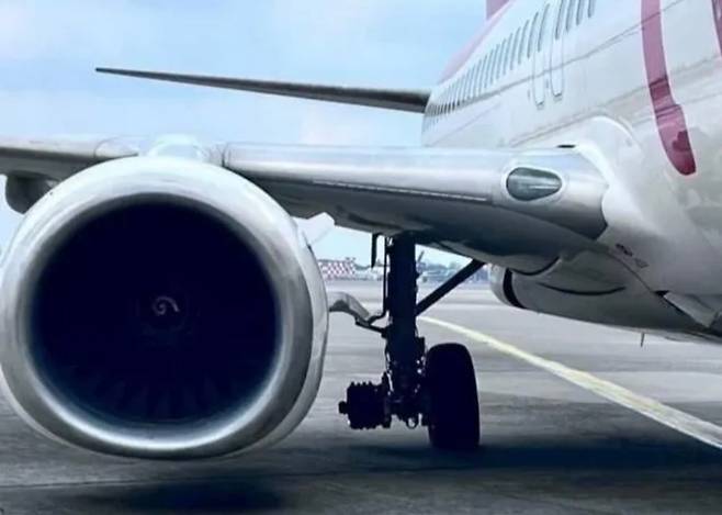 대만 타오위안 국제공항에 착륙한 제주발 티웨이항공 여객기. (온라인 커뮤니티 캡처)