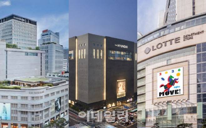 신세계백화점 본점(왼쪽부터), 현대백화점 판교점, 롯데백화점 본점(사진=각 사)
