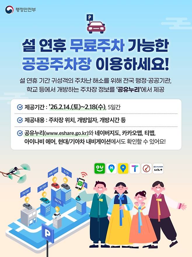 행정·공공기관 주차장 무료 개방 안내(행정안전부)