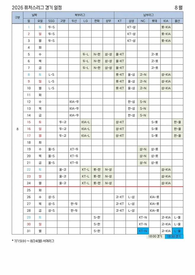 2026 KBO 퓨처스리그 경기 일정. /표=KBO 제공