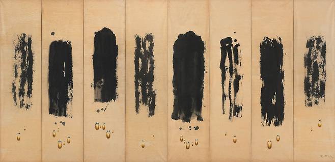 김창열, '회귀'(1996). 181×375.2cm. /서울옥션