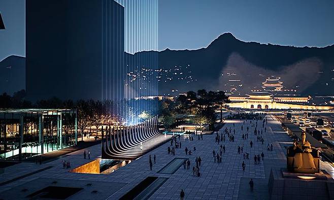 감사의 정원 조감도. 감사의 정원은 광화문광장에 6·25전쟁 참전국을 기리기 위해 ‘받들어 총’ 모형 조형물 23개를 설치하는 서울시 사업이다. 서울시 제공