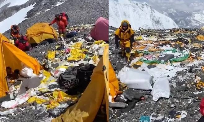 2023년 셰르파 밍가 텐지는 자신의 SNS 채널을 통해 고발한 쓰레기가 가득한 에베레스트의 모습