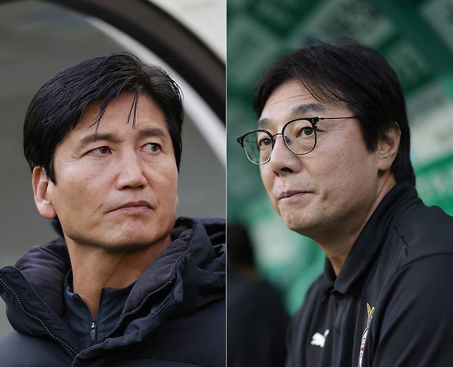 정정용(왼쪽) 전북 현대 감독과 황선홍 대전하나시티즌 감독. /사진=한국프로축구연맹 제공