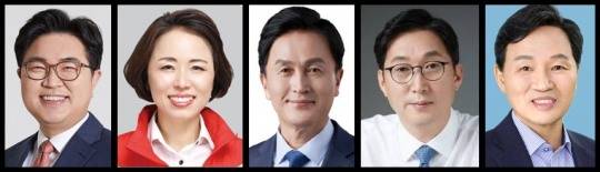 왼쪽부터 박일하 동작구청장(국민의힘), 최정아 전 동작구의원(국민의힘), 유삼영 동작구을 지역위원장(더불어민주당), 이창우 전 동작구청장(더불어민주당), 오영수 전 동작구 부구청장(더불어민주당)./사진=동작구 및 각 사무실
