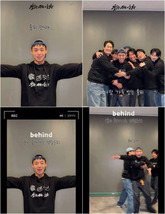 영화 '왕과 사는 남자' 장항준 감독과 흥행 주역 배우 유해진 박지훈 유지태 김민 그리고 박지환 안재홍까지 함께 한 500만 기념 단종 사랑 챌린지 〈사진=쇼박스 공식 계정〉