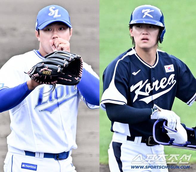 20일 일본 오키나와 온나손 아카마 구장에서 열린 대한민국 야구 대표팀과 삼성 라이온즈의 평가전. 삼성 배찬승과 대표팀 김도영이 1점 차 타이트한 상황에서 맞대결을 펼쳤다. 오키나와(일본)=박재만 기자 pjm@sportschosun.com