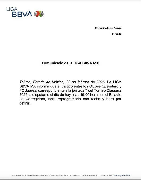 대회 중단을 알리는 리가 MX의 공지(사진=Liga BBVA MX SNS)