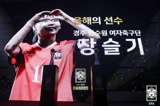 대한축구협회 선정 '올해의 선수' 여자 부문에 뽑힌 장슬기. 사진=대한축구협회