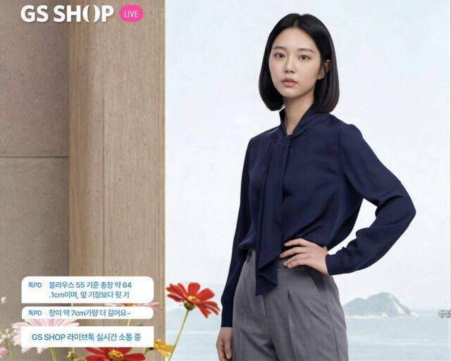 지난 23일 GS샵 ‘모르간’ 방송에 등장한 인공지능(AI) 모델 ‘재이’. 실제 인간과 똑같은 모습이다. GS샵은 기획부터 제작까지 AI를 적극 활용한 패션 특집 ‘블루밍 스프링’을 다음 달 2일까지 진행한다. GS샵 제공