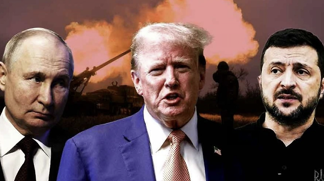 왼쪽부터 푸틴 러시아 대통령, 트럼프 미국 대통령, 젤렌스키 우크라이나 대통령 자료사진