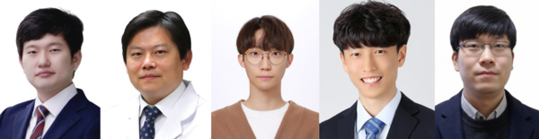 ▲ (좌측부터) DGIST 양지웅 교수, 인수일 교수, 김기욱 석박사통합과정생, 김화평 박사, 건국대학교 김재엽 교수.