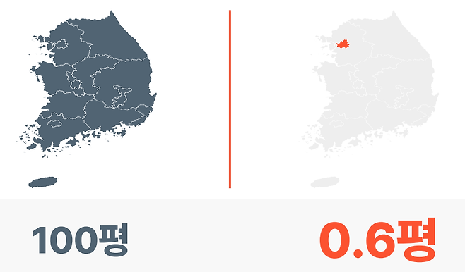 금 센터장은 “대한민국 면적이 ‘100평’이라면 서울은 그중 0.6평에 불과한데도 기회와 가능성이 과도하게 집중돼 왔다”고 문제를 제기했다. (이미지=발표 자료)