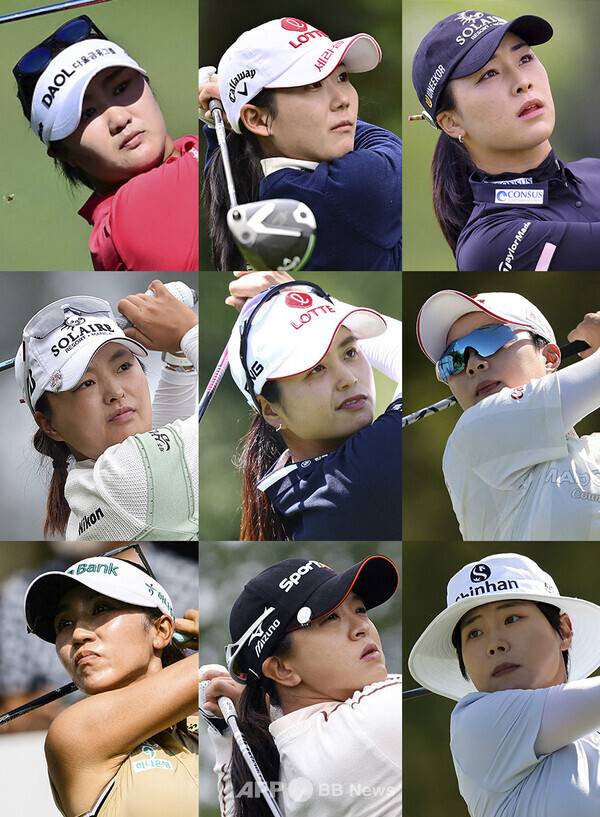 2026년 미국여자프로골프(LPGA) 투어 '아시안 스윙' HSBC 위민스 월드 챔피언십에 출전한 유해란, 황유민, 윤이나, 고진영, 최혜진, 김효주, 리디아 고, 김세영, 이소미 프로. 사진제공=ⓒAFPBBNews = News1