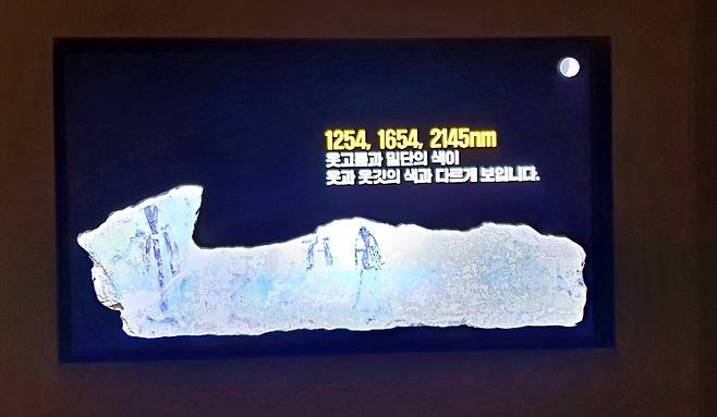 초분광 조사와 성분분석(XRF)을 진행해 원래 색과 그림을 재현한 개마총 벽화편