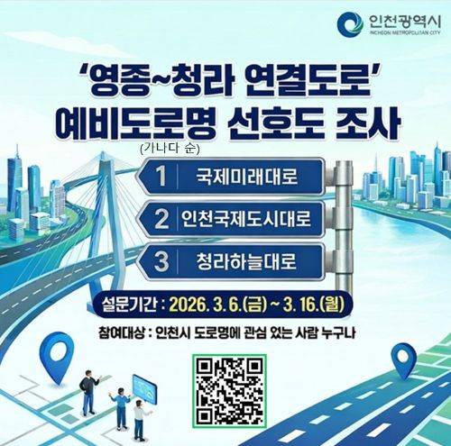 ▲영종~청라 연결도로 명칭 선호도 조사 안내문 ⓒ인천광역시