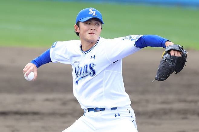 ▲ 이날 오키나와 연습경기에 첫 등판한 삼성 아시아쿼터 미야지 유라는 1이닝 동안 무실점을 기록하며 무난한 첫 출발을 알렸다 ⓒ삼성라이온즈