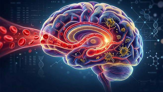 건강한 뇌혈관은 알츠하이머의 핵심 물질 축적을 막아, 치매 예방에 도움을 주는 것으로 나타났다|출처: Gemini 생성