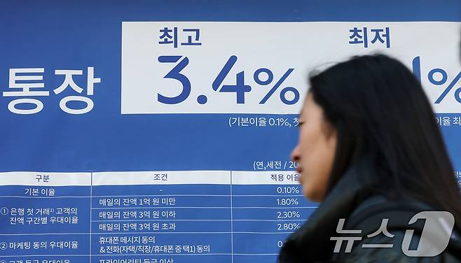 20일 서울시내 한 은행에 예금 금리 안내문이 걸려있다. 2025.2.20 ⓒ 뉴스1 박세연 기자