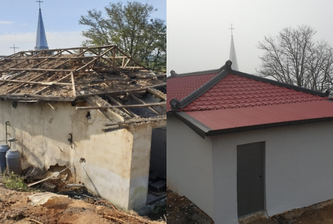 ▲ 의성군 단북면 효제2리에서 취약지역 생활여건 개조사업으로 노후주택 정비가 진행되기 전 모습(왼쪽)과 지붕 및 외벽 정비가 완료된 이후 모습(오른쪽). 의성군 제