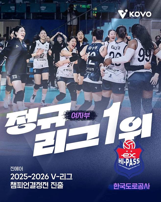 프로배구 여자부 정규리그 1위에 오른 한국도로공사. /사진=한국배구연맹 제공