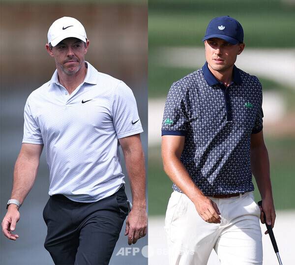 2026년 미국프로골프(PGA) 투어 '제5의 메이저 대회'로 불리는 플레이어스 챔피언십에 출전한 디펜딩 챔피언 로리 맥길로이(북아일랜드)와 우승 경쟁에 뛰어든 루드비그 오베리(스웨덴)가 3라운드에서 경기하는 모습이다. 사진제공=ⓒAFPBBNews = News1 (사진을 무단으로 사용하지 마십시오.)