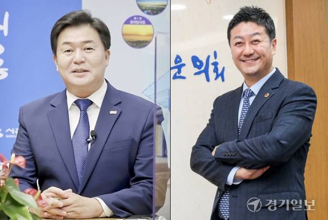 지방선거를 앞두고 임병택 시흥시장(왼쪽)과 김진경 경기도의회 의장이 단일화를 위한 여론조사를 추진한다. 경기일보DB
