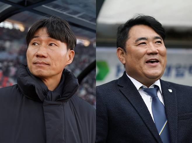 부천과 울산은 15일 오후 2시 부천종합운동장에서 열리는 ‘하나은행 K리그1 2026’ 3라운드에서 맞붙는다. 부천 이영민 감독(왼쪽)과 울산 김현석 감독 사진제공|한국프로축구연맹