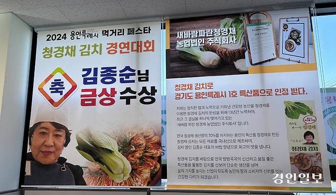 김종순 새바람파란청경채 대표는 2024년 용인특례시 먹거리 페스타 청경채 김치 경영대회에서 금상을 수상했다. /신현정기자 god@kyeongin.com